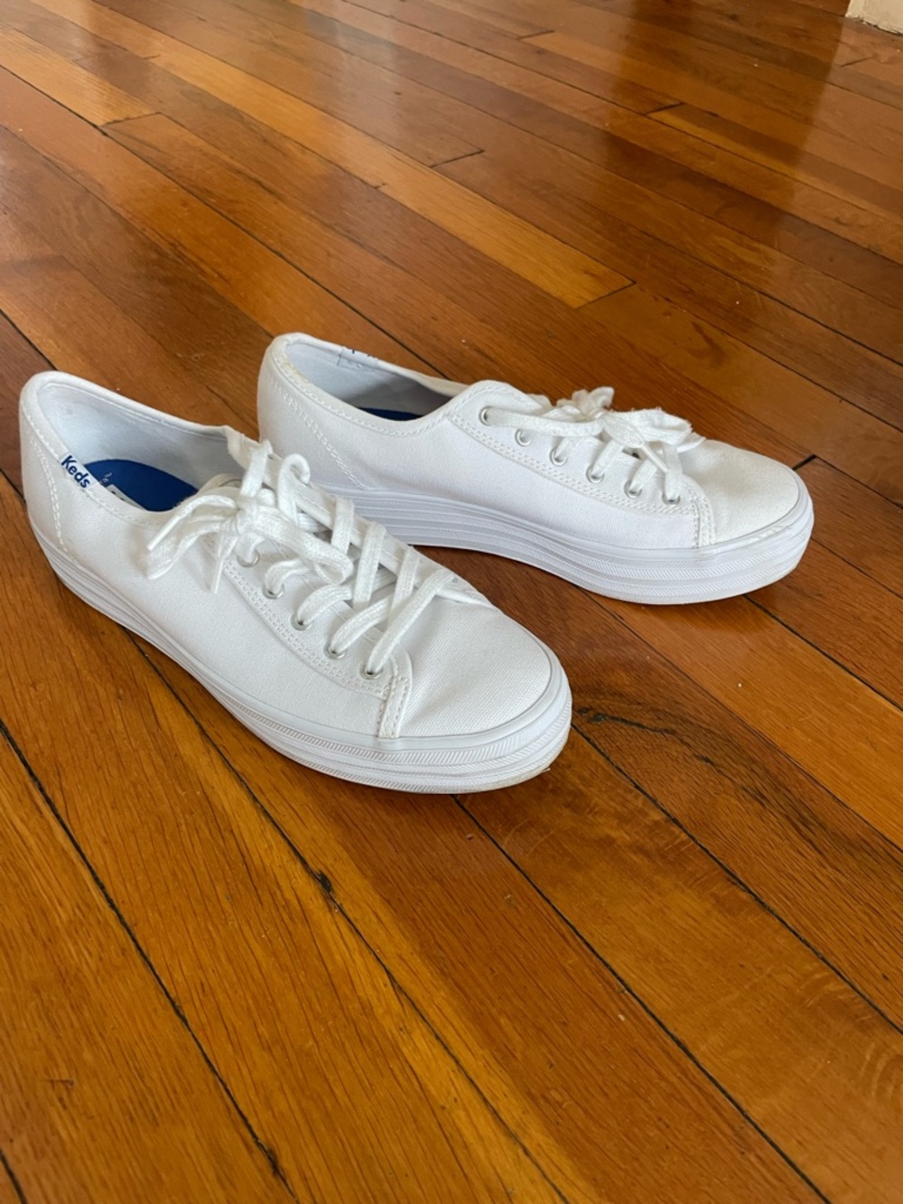 Keds White Canvas Lace-Up Platform Sneakers